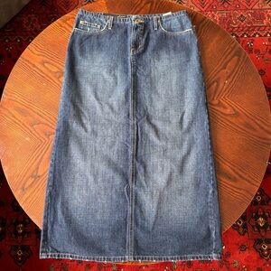 Luxe Denim Maxi Skirt Dark wash best fit size L low waist maxi Y2K